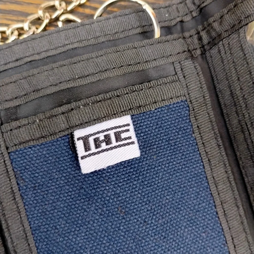THC Highway 420 Blue Hook and Loop Embroidered Fabric TriFold Wallet With Chain